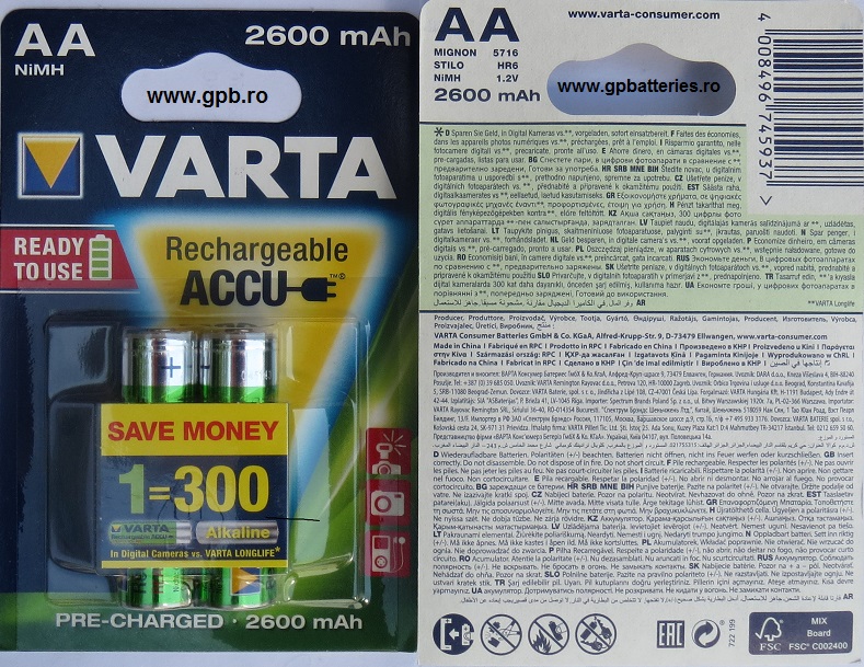 Acumulator AA R6 2600 VARTA Germania 5716 blister 2